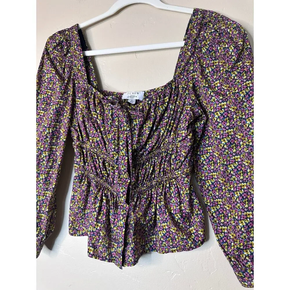 J. Crew Liberty Cinched-waist Organic Cotton Floral Busy Izzy Blouse 2